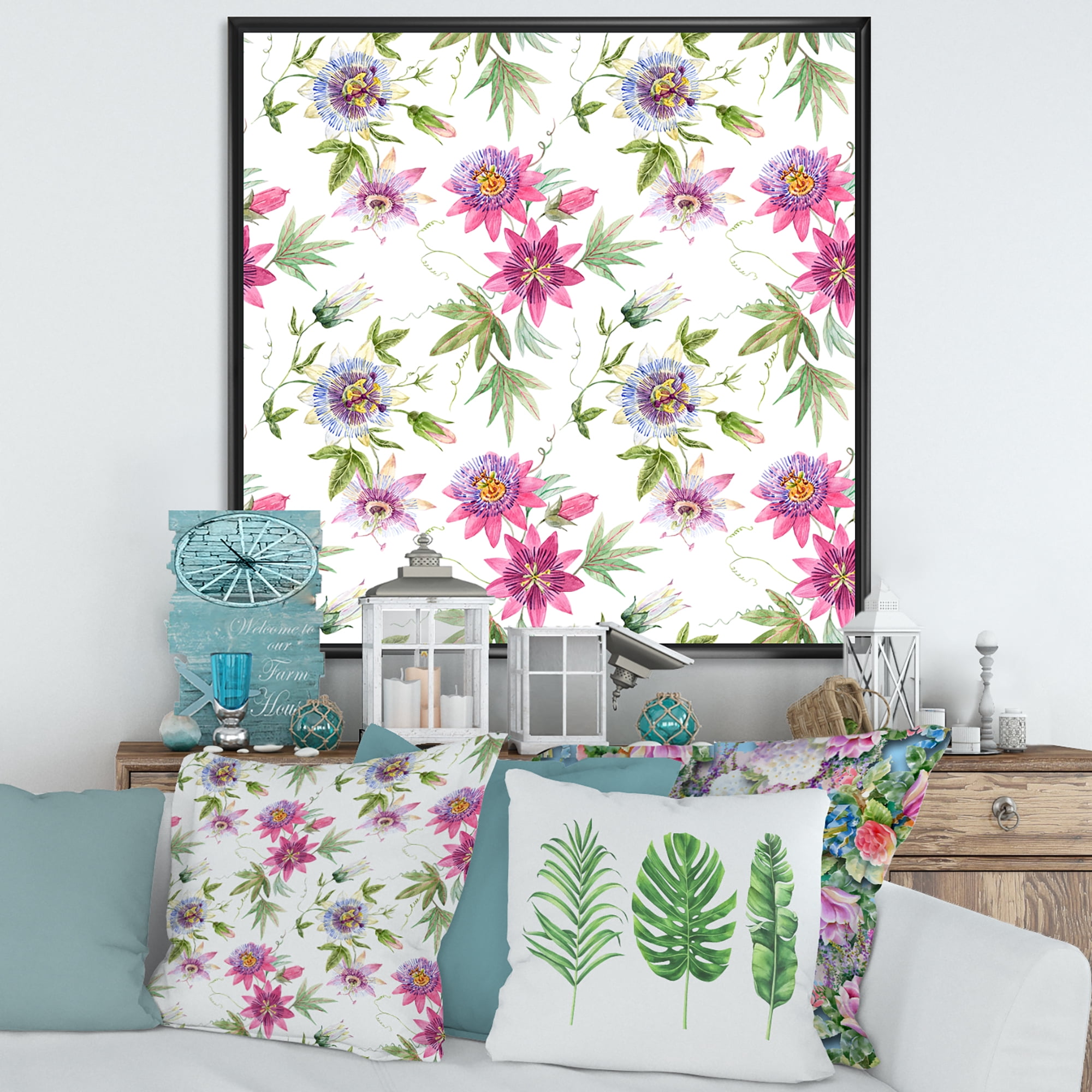 Designart 'Pink Passionflower Flowers and Petals' Traditional Framed Canvas Wall Art Print
