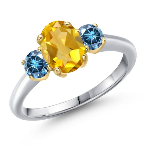 Gem Stone King 10K Two Tone Gold Yellow Citrine and Persian Blue Moissanite Engagement Ring for Women | 1.76 Cttw | Oval 8X6MM | Gemstone November Birthstone | Size 9