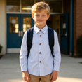 thumbnail image 3 of Fozruso Boys Striped Button-Down Shirts Long Sleeve Collared Dress Shirts School Uniform Shirts for Toddler and Kids, 3 of 7