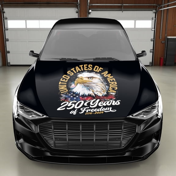 USA 250 Years of Freedom 1776-2026 Car Hood Decal - Patriotic Bald Eagle American Flag Watercolor Sticker for Trucks SUVs
