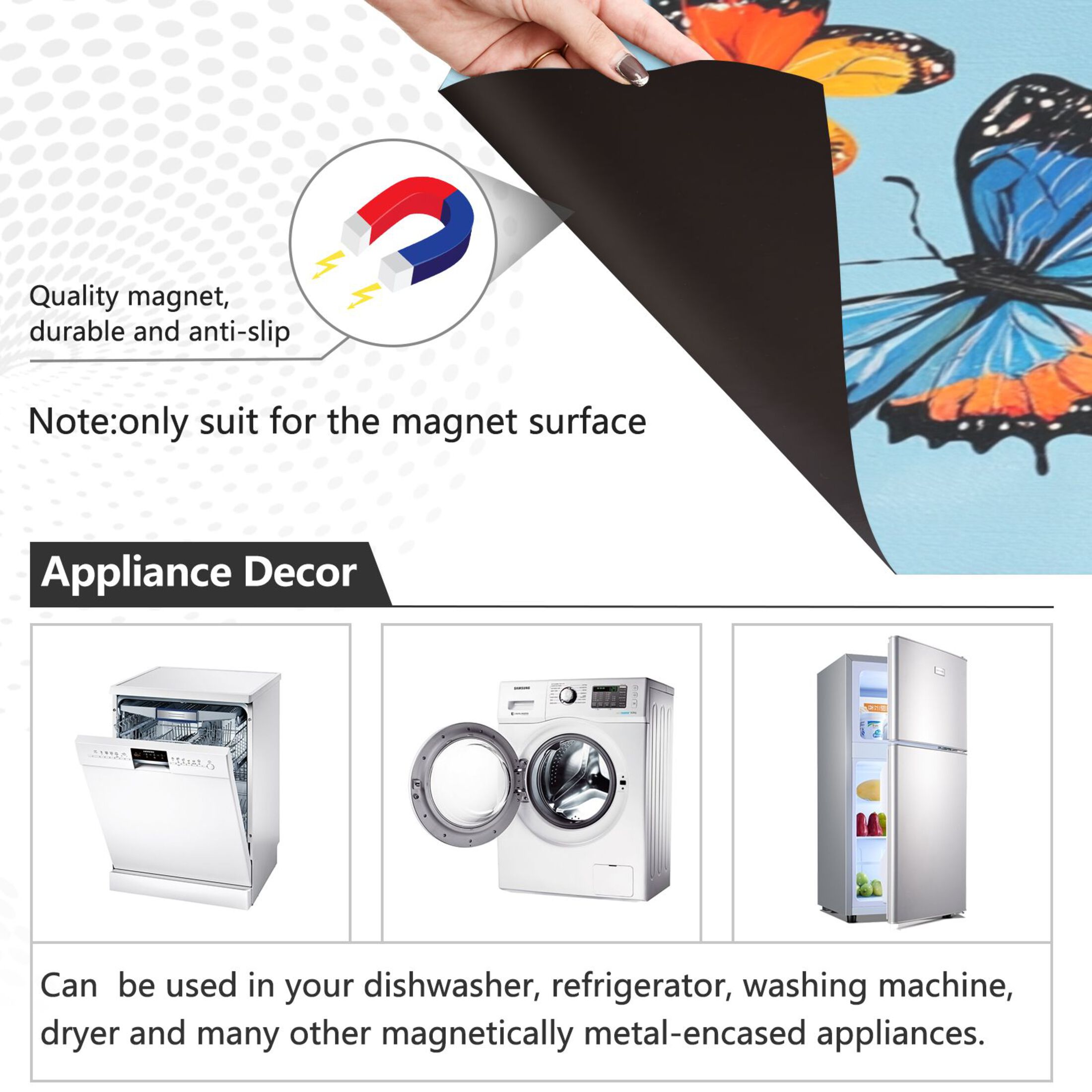 Dishwasher Magnetic Sticker 23x26 Inch Refrigerator Magnetic Sticker Washing Machine Magnetic Sticker Kitchen Panel Magnetic Sticker Home Decor Blue Flowers and Butterflies