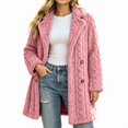 thumbnail image 3 of ITSAME Womens Fleece Mid Length Coat Notched Lapel Button Front Warm Winter Outerwear Jacket Pink Size 2XL, 3 of 9