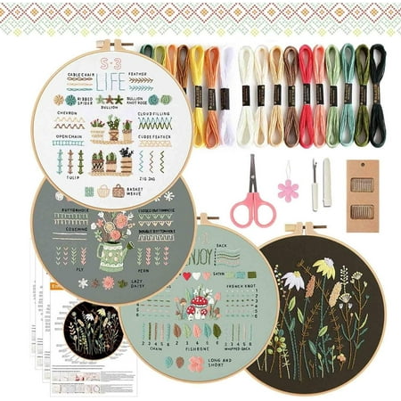 3 Pack Stitched Stories Embroidery Kit, Beginner Embroidery Kit for Adults, Classic Embroidery Stitches Practice Kit, Learn to Embroider 33 Stitches with Needlepoint Hand Embroidery Kit(SETD-4)