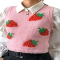 thumbnail image 1 of PENGXIANG Pull Décontracté pour Femmes Pull-Over Uni Imprimé Fraise Côtelé Sans Manches, 1 of 7
