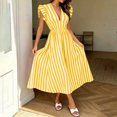 thumbnail image 4 of Ovbmpzd Maxi Summer Dresses for Women 2026 Yellow Tea-Length Striped Peasant Dresses V-Neck Casual Sleeveless Dresses Dresses,S, 4 of 6