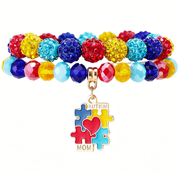 DESIGNICE Autism Awareness Beaded Bracelet Set, Colorful Stretch Crystal Bead Bracelets for Women