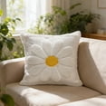 thumbnail image 3 of Set of 2 Daisy Flower Pillow Covers 18x18 Embroidered Spring Summer Floral Pillow Covers Room Decor Decorative Cute Faux Fur Soft Flower Farmhouse Decor for Bed Couch Dormitories, 3 of 6