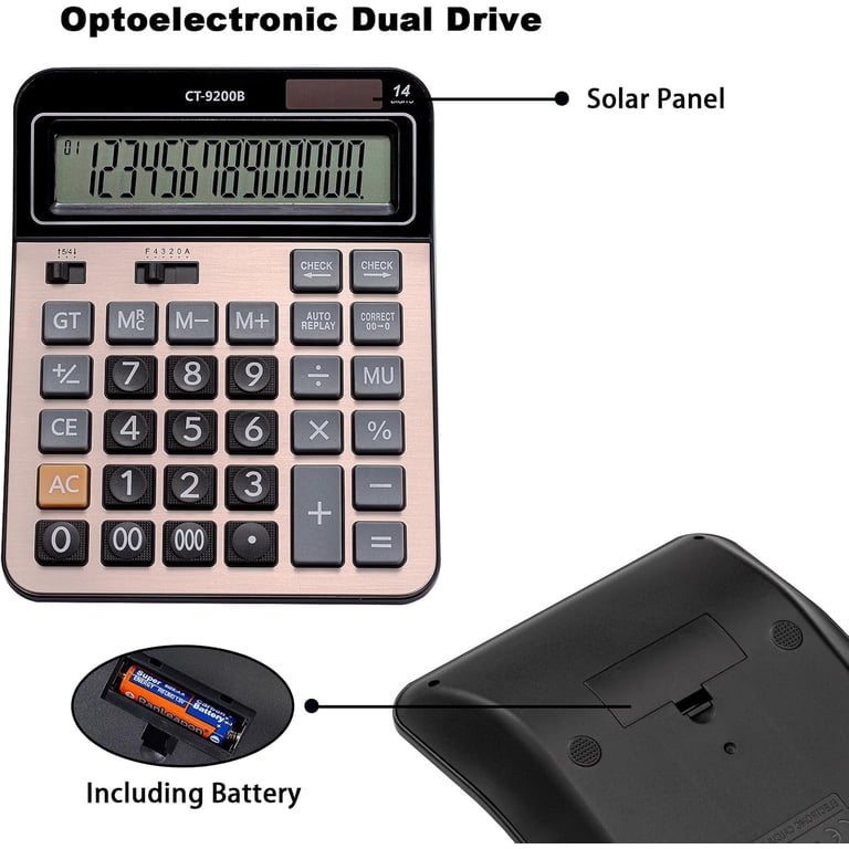 Large Computer Electronic Calculator Counter Solar & Battery Power 14 ...