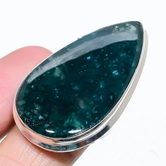 Natural Moss Agate Gemstone Handmade 925 Sterling Silver Ring Size 9