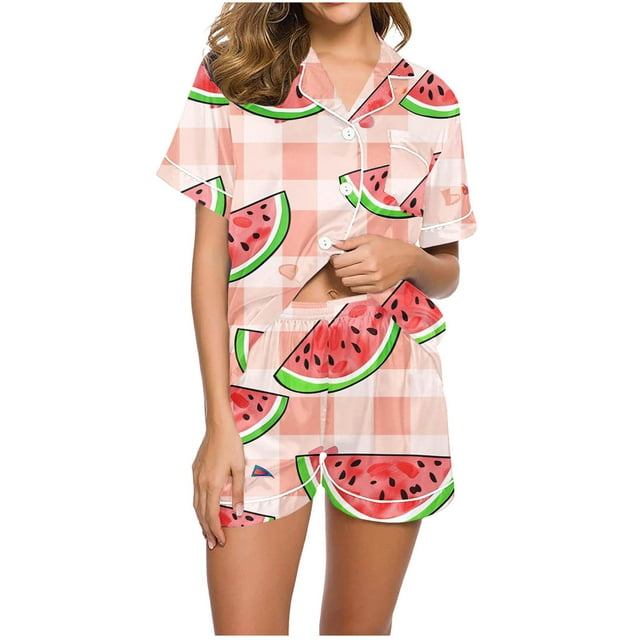 Birdeem Blouses à Manches Courtes pour Femmes, Blouse Décontractée Imprimée à Col Rabattu, Ensemble de Pyjama Mode pour Femmes