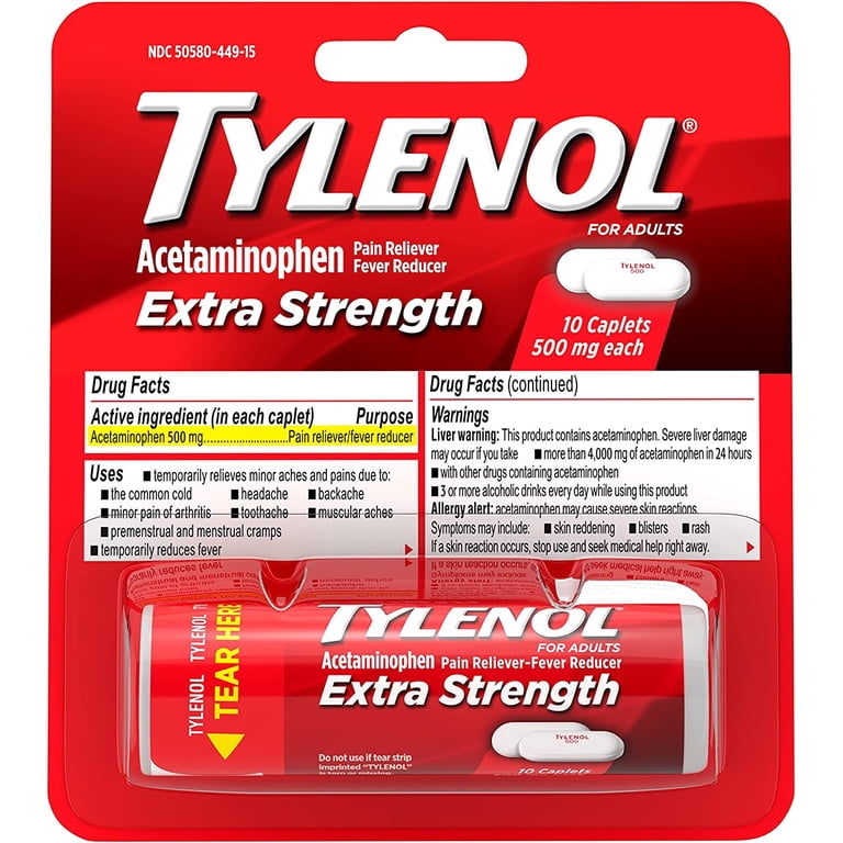 Product Of Tylenol Extra Strength, Pain/Fever Reducer Vials, Count 12  (10Caps) - Headache/Pain Relief / Grab Varieties & Flavors - Walmart.com