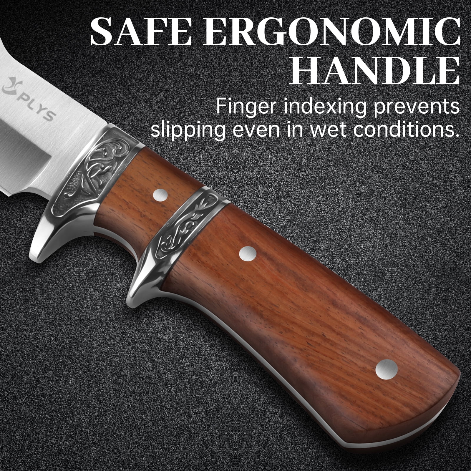 Plys Fixed Blade Hunting Knife, 6.6 inch Full Tang Outdoor Tactical Survival Knife with Nylon Sheath, Wooden Handle, Camping Hunting Essentials Gear