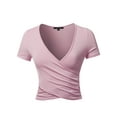 thumbnail image 2 of A2Y Women's Deep V-Neck Short Sleeve Unique Slim Fit Cross Wrap Shirt Crop Tops Dusty Pink S, 2 of 6