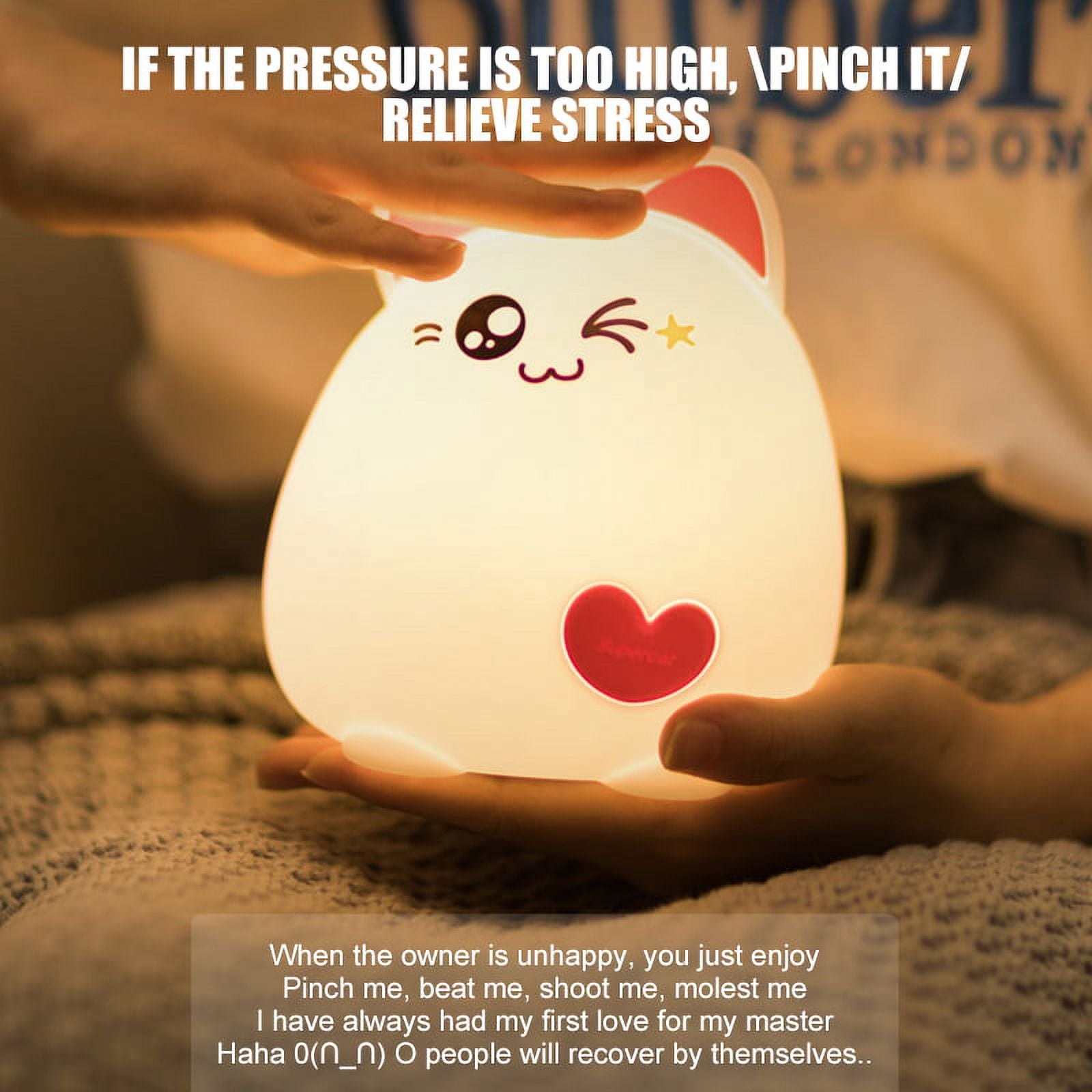 Children Night Light LED Cute Silicone Cat Lamp Lighting Modes/USB Rechargeable/Timing Off Remote&Tap Control Night Light for Kids Nursery Baby Bedroom Living Room Birthday Gift
