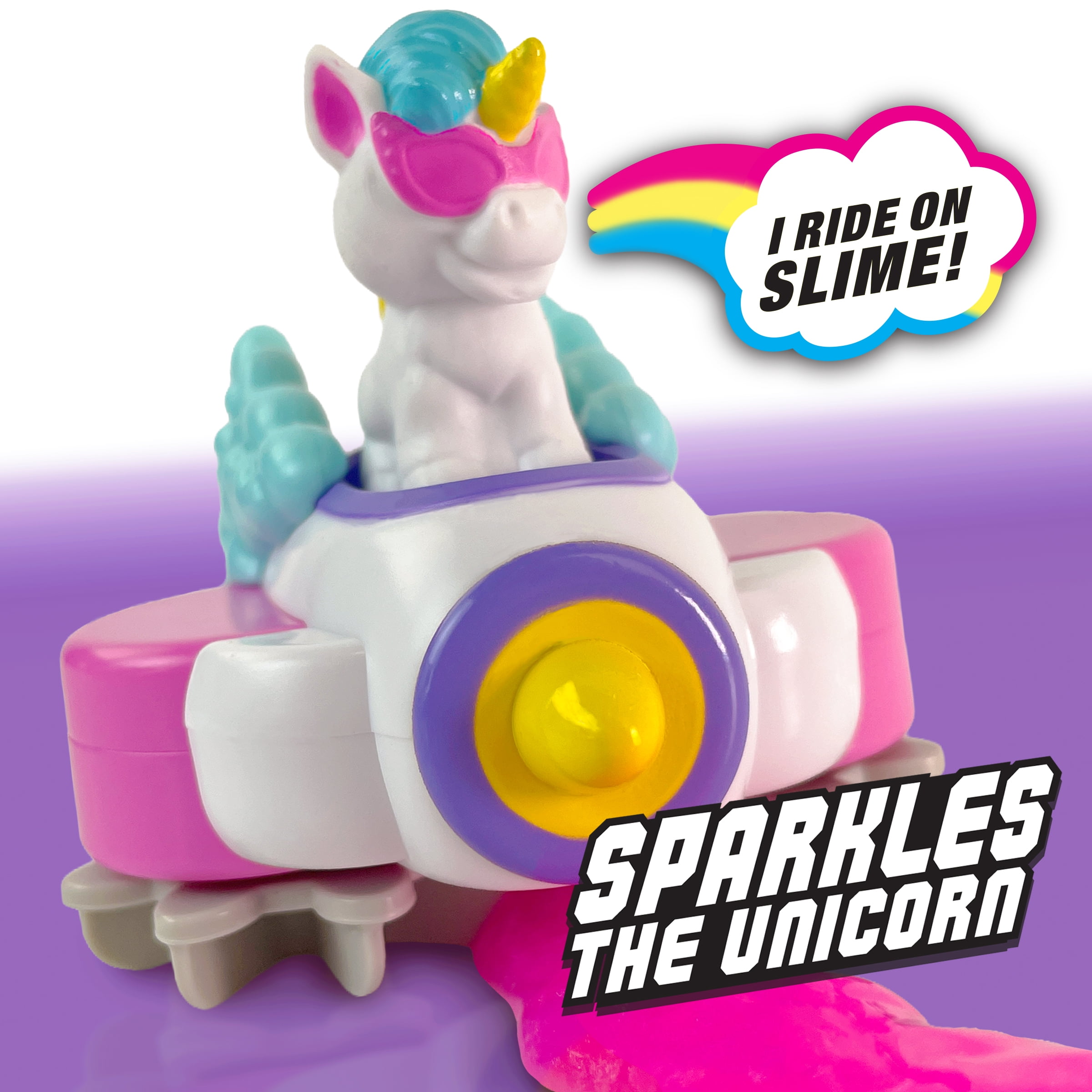 Slime Riders - Slime Toy Race Track Builder with Motorized Rechargeable Car - Sparkles The Unicorn