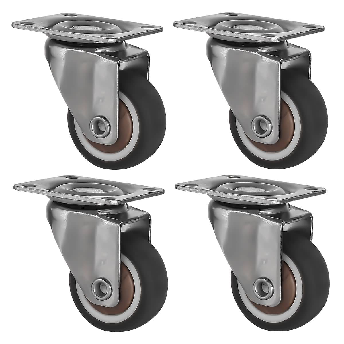 4 Pack 1" Low Profile Rigid Caster Brown Rubber Fixed Caster Wheels 