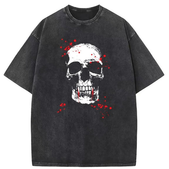 Men's Skull Printed Vintage T-Shirt Short Sleeve Cool Graphic Tees Summer Casual Crew neck Tops