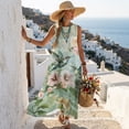 thumbnail image 5 of Jiueut Hummingbird Flower Print Summer Dresses for Women Linen Look Casual Maxi Dress Beach Vacation Long Sundresses Breathable Sleeveless Tank Dress with Pockets, 2XL, 5 of 7