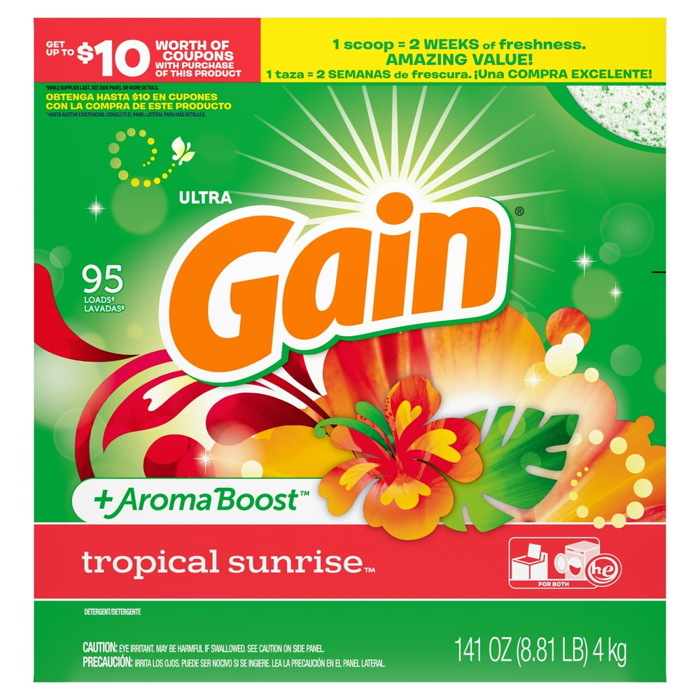 Gain Powder Laundry Detergent for Regular and HE Washers, Tropical