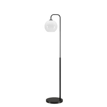 62 in. Black Arched Floor Lamp with White Frosted Glass Globe Shade