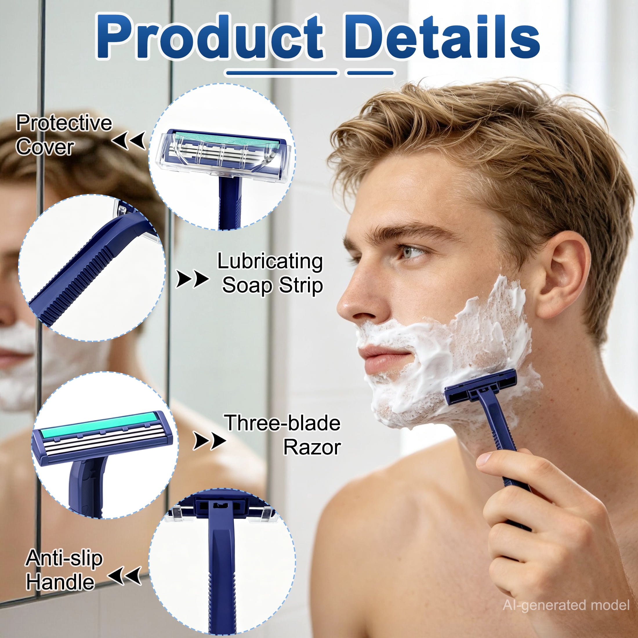 12 Pack Disposable Razors for Men, Men's Disposable Shaving Razors, Triple Blade Disposable Shaving Razors with Lubricating Strip, Anti-Slip Handle Disposable Shaver for Travel Hotel Home Daily Shave