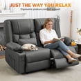 thumbnail image 4 of Loveseat Recliner Sofa with Massage and Heating, Manual Home Theater Seating with USB Charging, Cup Holders and Side Pockets, Leather Reclining Loveseat for Living Room, Grey, 4 of 9