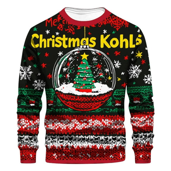 successthop Mens Christmas Sweatshirt Ugly Plus Size Crewneck Long Sleeve Sweaters No Hood Pullover Top Print Clothes