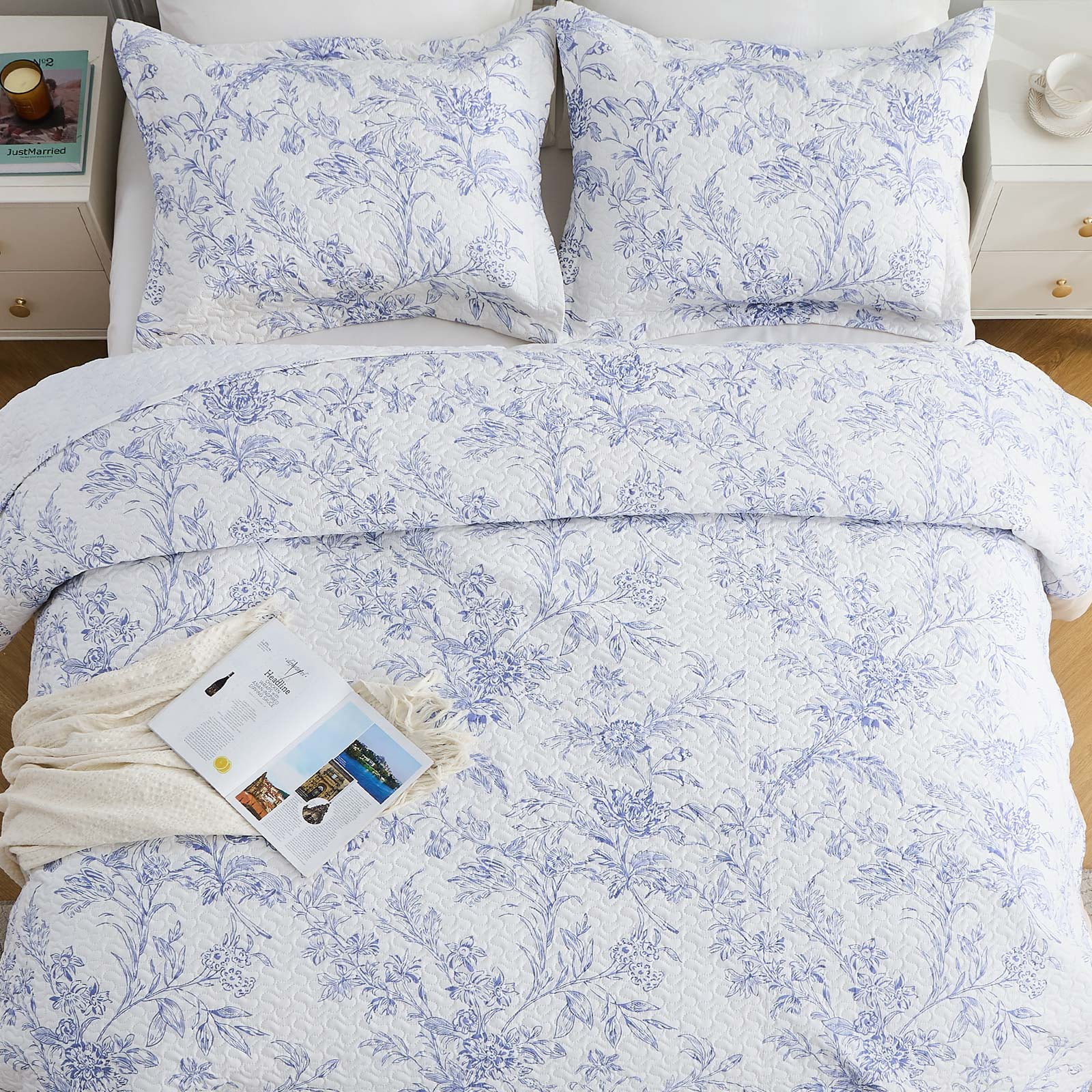 Hitime Luxury Printed Quilt Set Queen Size, Lightweight Comforter Set, Oversized Bedspread Coverlet Quilted Bedding Set, with 2 Matching Pillowcases, for All Season