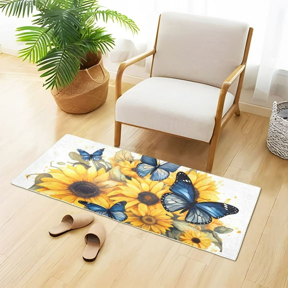 Butterflies Sunflowers Bathroom Rug Non Slip Bathroom Mats Entry Door Soft Carpets for Kitchen Bedroom Living Room 39x20 inch