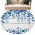 thumbnail image 2 of Round Area Rug 6ft,Watercolors Blue Flowers on Wood Washable Carpet Non-Slip Runner Accent Rugs Indoor Floor Mat for Bedroom Living Room Decor,Farm Floral Art, 2 of 9
