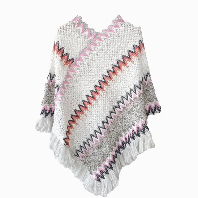 Poncho Coloré Imprimé National pour Femmes avec Franges Châle Tricoté Foulard Frangée Chandail Cape Cadeaux pour Femmes Chandail Ourlet à Franges Cape Châle