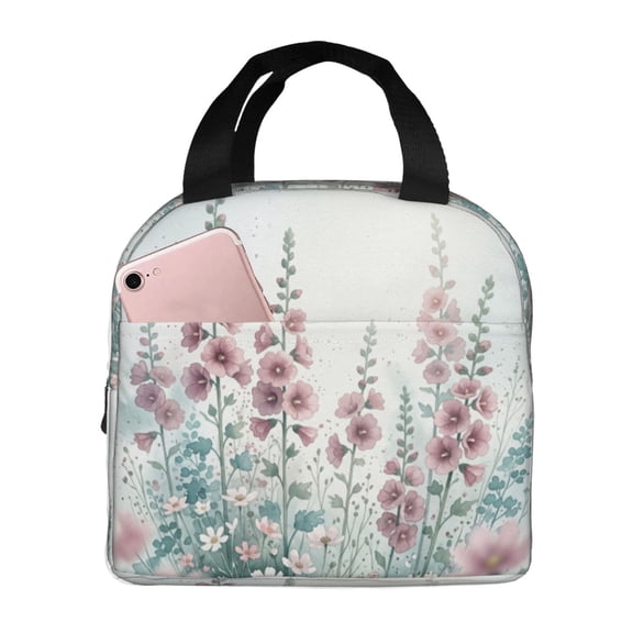 Floral Lunch Bag, Watercolor Wildflower Insulated Lunch Box Cooler Tote, Aesthetic Campus Fabric Style Thermal Meal Prep Bag For Women Office, Reusable Flower Pouch
