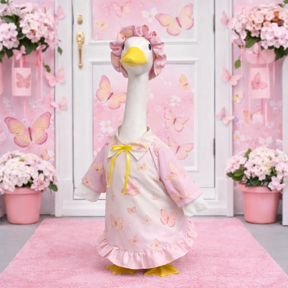 HaCpiu Porch Goose Bathrobe Decoration, 13.5" Pink Easter Goose Outfits, Goose Clothing Outfit for Spring Outdoor Lawn Patio Goose Decor
