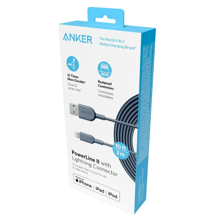 Anker PowerLine II USB-A to Lightning Cable (10ft) Gray