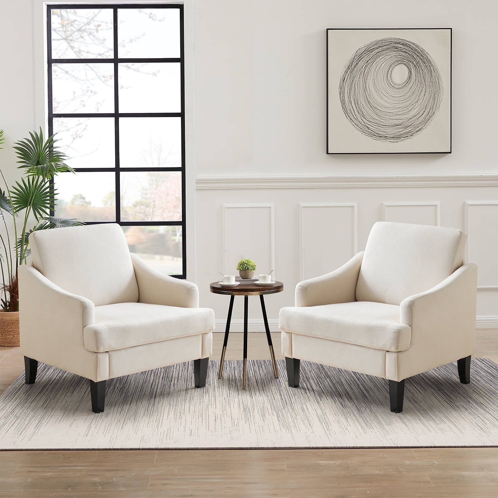 Bezseller Modern Accent Chair Set of 2, Upholstered Armchair for Living Room, Bedroom, Office, Beige