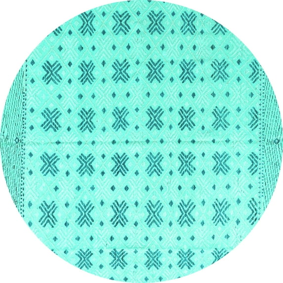 Ahgly Company Machine Washable Indoor Round Abstract Turquoise Blue Modern Area Rugs, 3' Round