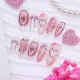 thumbnail image 4 of Press on Nails BMKKOT, 24 unidades, color rosa, almendra mediana, con diamantes de imitación 3D, 4 of 9