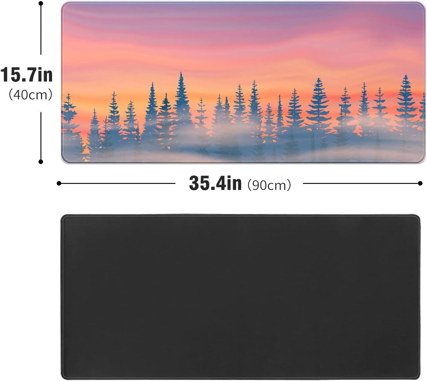 Gradient Forest Sunset Desk Mat, Desk Accessory, Cute Workspace, Trendy Workspace, Trendy, 35.4x15.7in Large Gaming Mouse Pad, Cute Desk Topper, Pretty Desk Pad