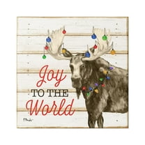 Stupell Industries Moose with Festive Lights Holiday Painting Gallery Wrapped Canvas Print Wall Art, 17 x 17