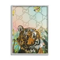 Stupell Industries Glam Pattern Tiger Animals & Insects Painting Gray Framed Art Print Wall Art, 11 x 14
