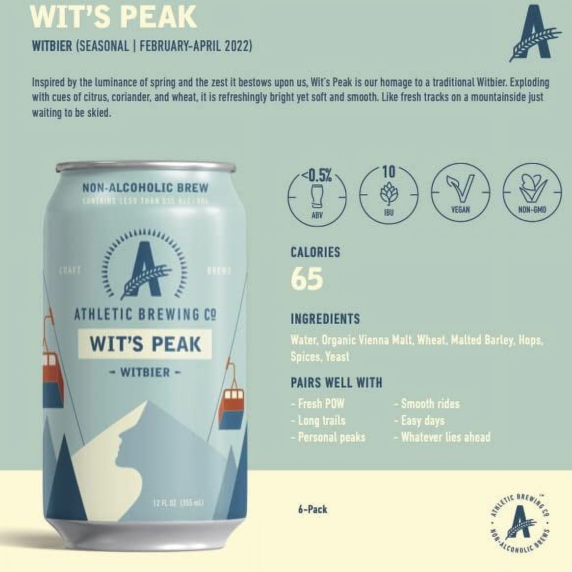 Athletic Brewing Company Craft Non-Alcoholic Beer - 12 Pack x 12 Fl Oz Cans - Wit's Peak - Low-Calorie, Award Winning, 100% Vegan - Exploding with Cues of Citrus, Coriander, and Wheat