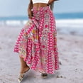 thumbnail image 4 of Women's Maxi Skirt Elastic High Waist A Line Pleated Tiered Flowy Boho Casual Beach Long Skirts, 4 of 9