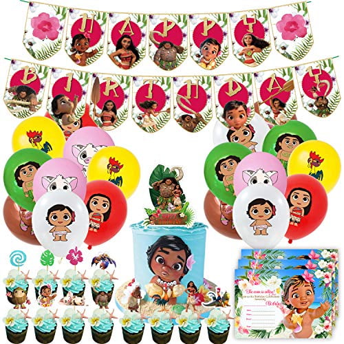 Nelton Birthday Party Supplies For Moana Includes Banner Cake Topper 24 Cupcake Toppers 18 Balloons 15 Invitations Walmart Com Walmart Com