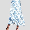 thumbnail image 3 of Midi Skirts for Women Flared Ruffle Color Block Breathable Flowy Maxi Skirt Summer Boho Pleated Beach Long Skirts with Pockets, 3 of 5