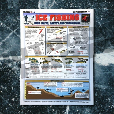 Ice Fishing Chart #14 (Rigs, Baits, Safety  Techniques)- Waterproof Quick Reference Guide