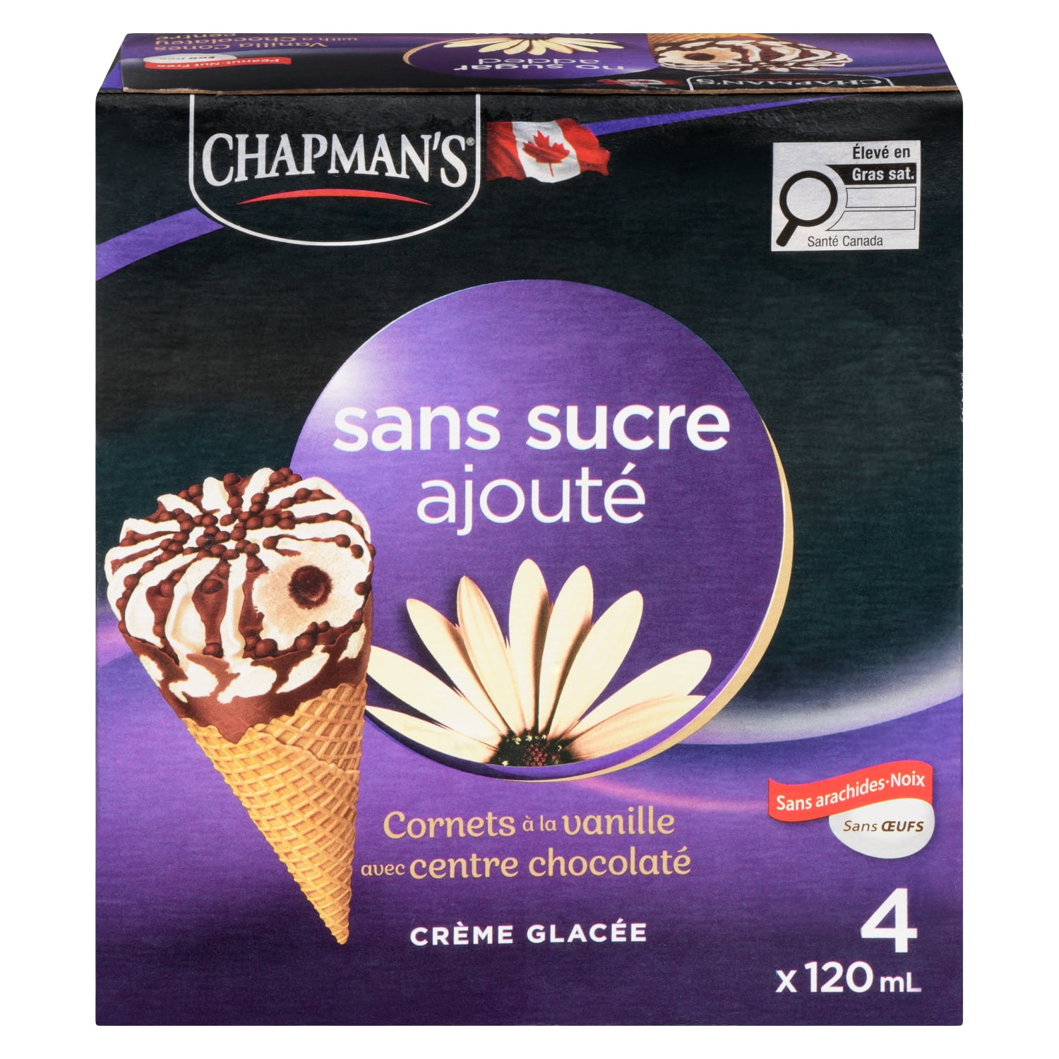 Chapman's No Sugar Added Vanilla Ice Cream Cones in a Box, 4 x 120mL