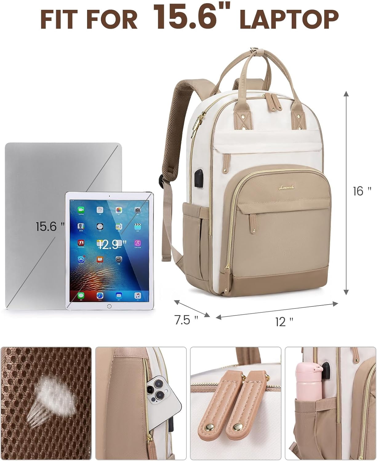 Lovevook Backpack Purses for Women, 15.6 Inch Laptop Backpack College Computer Bag, Multi-Functional Travel Work Bag Teacher Nurse Bag with USB Charging Port