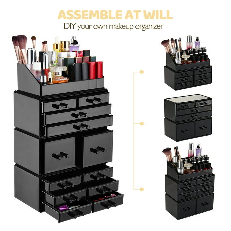 Queenmail Readaeer 12 Drawers Makeup Organizer Acrylic Cosmetic Storage  Jewelry Display Box, Black 