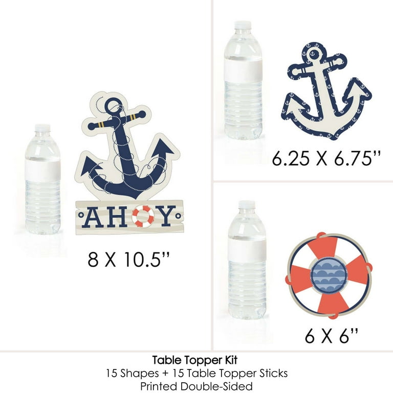 Big Dot of Happiness Ahoy - Nautical - Baby Shower or Birthday Party  Centerpiece Sticks - Table Toppers - Set of 15 