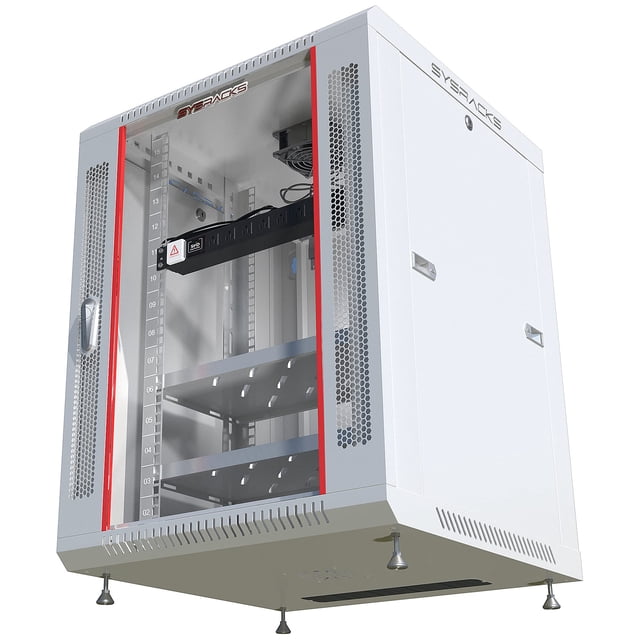 Network Data Cabinet - 15U Rack Mount - Wall Mount IT Rack - Locking - Server Rack - 24-Inch deep Data Rack - Gray Server Cabinet with POWERBAR/Fan/Shelf/LEVELERS/for Servers - A/V (15U 24"x24"x30")